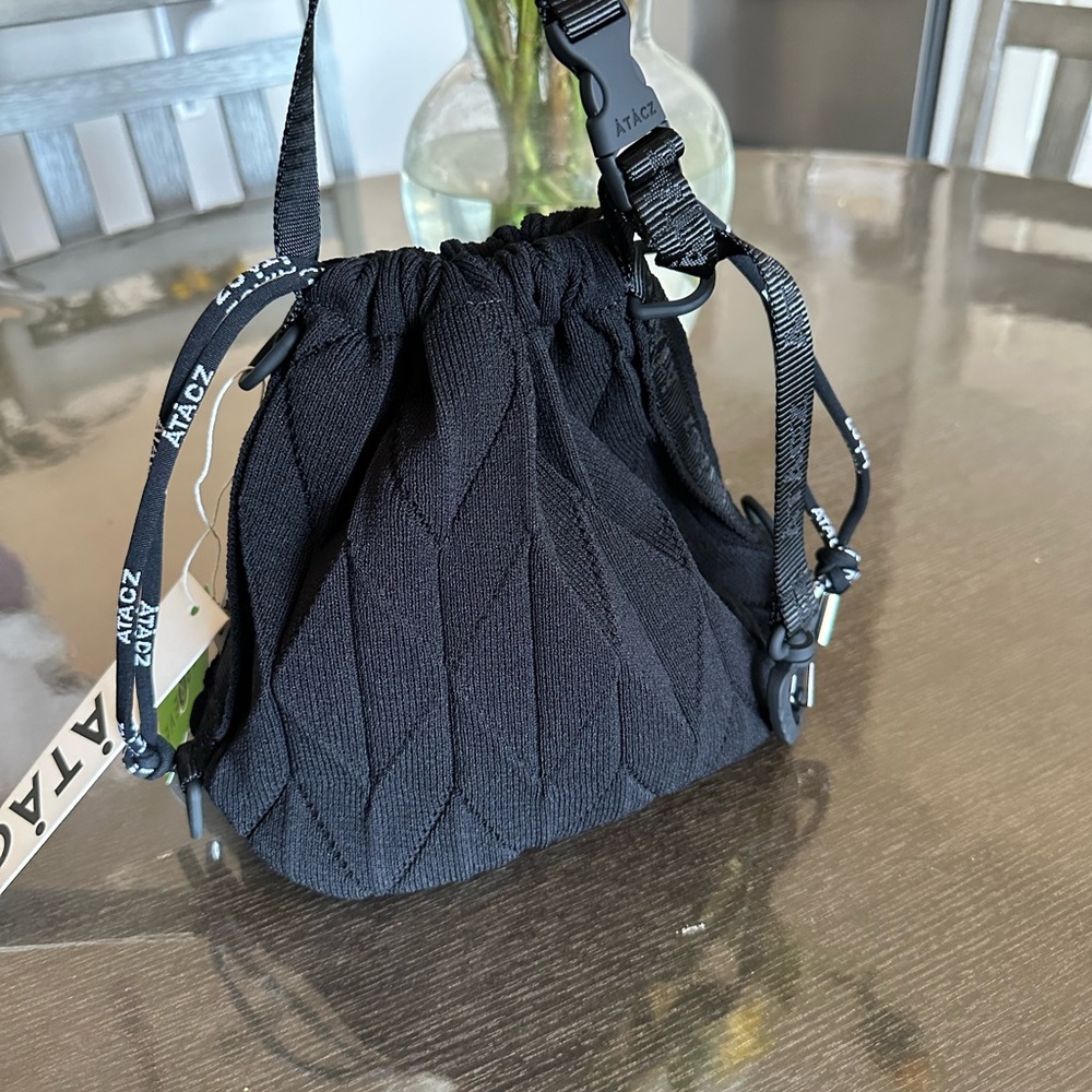 Black Mini Drawstring Bag with Pleated Design